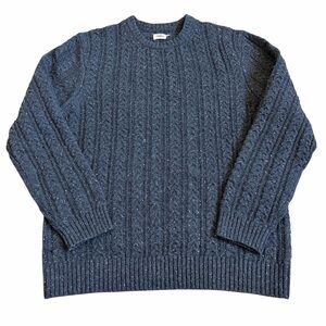 Flint And Tinder Mens Highland Guide Cable Knit Sweater Sz XL Navy Lambswool EUC